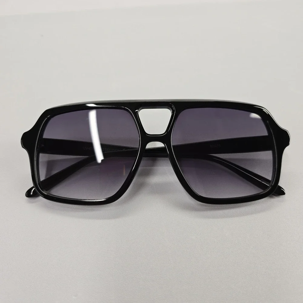 NEW Unisex Black Oversized Square Aviator Sunglasses UV400 Retro 70s Style 80976